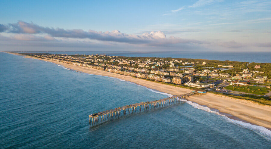 View of the along the coastline beach of Outer Banks at Carolina